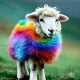 A cute sheep with rainbow fur