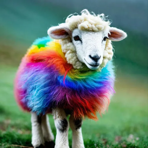 A cute sheep with rainbow fur