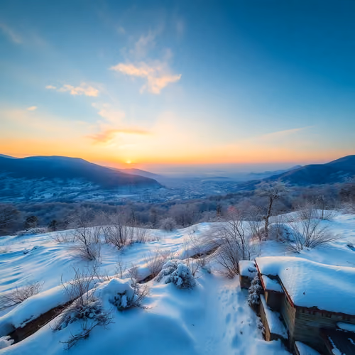 Sunrise in snowy Seoul