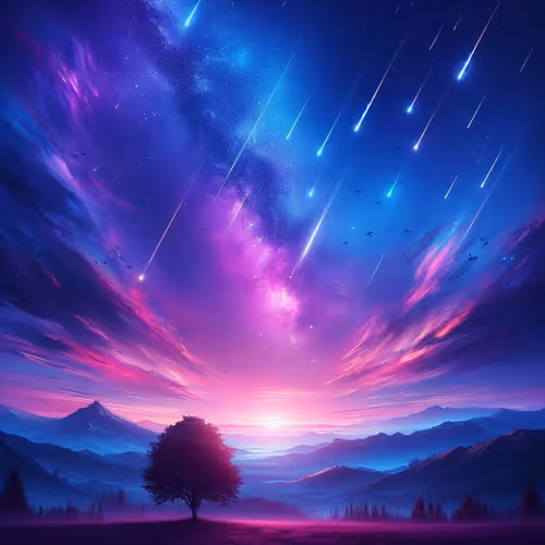 The dark blue sky and meteors