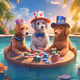 dog wif hats pool party