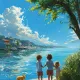 children on the ocean shore