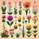 Information sheet with different fantasy flowers and plants