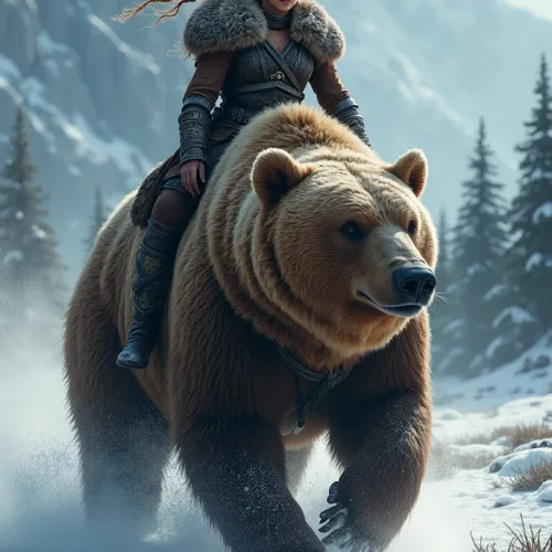 Viking girl riding a bear