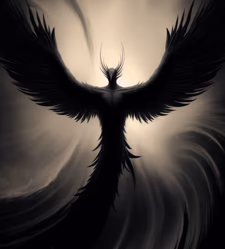 A black bird with wings.