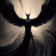 A black bird with wings.
