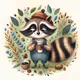 raccoon holding a coffee