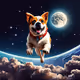 The dog is flying into space