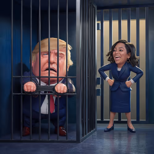 Donald Trump locked in a cell