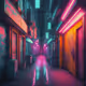 Neon-lit urban alley