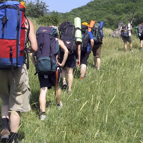 We are hiking with backpacks