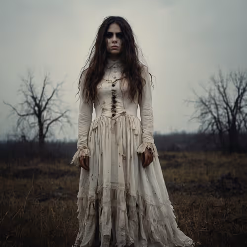 creepy woman in white