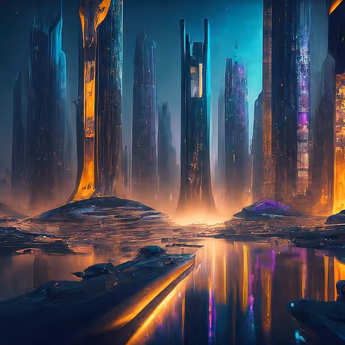 Futuristic city night lights