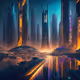 Futuristic city night lights