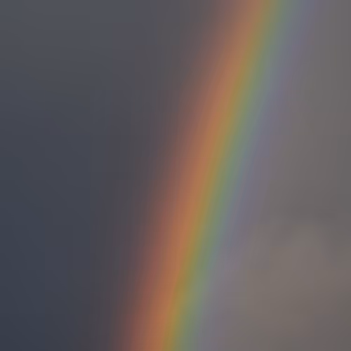 A rainbow in the sky.