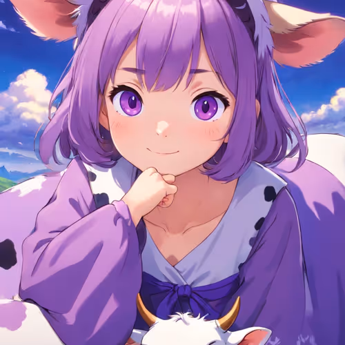 purple girl and piglet