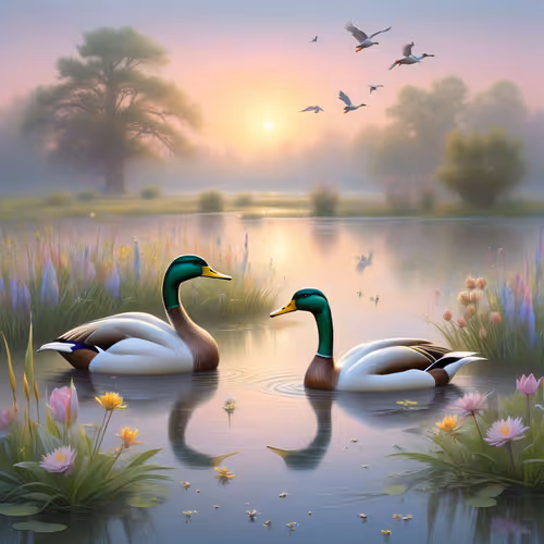 mandarin ducks playing in water