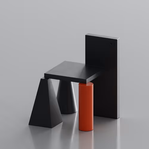 A black and red geometric objects.