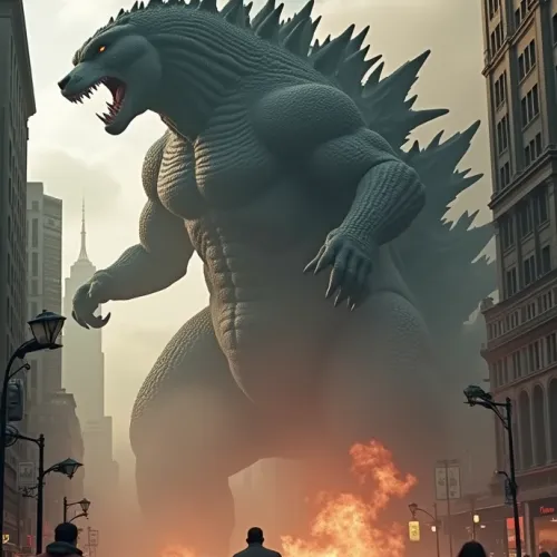 Giant cat fights Godzilla in New York