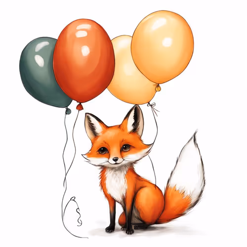 Little fox with balloons