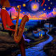 Superman, Saxophone and Starry night